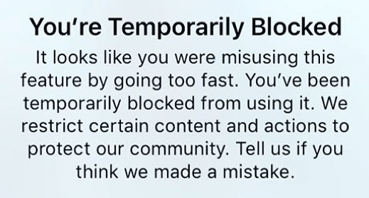 Blocked from liking -Instagram